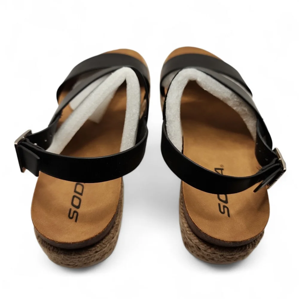 Soda Casual Kazoo Espadrilles Trim Platform Wedge Buckle Ankle Back New Size 7.5